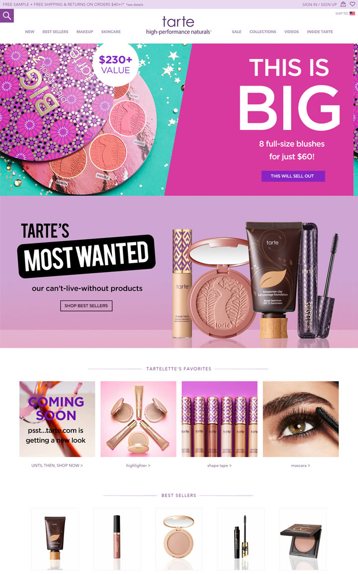 美国最受欢迎的化妆品公司之一：Tarte Cosmetics