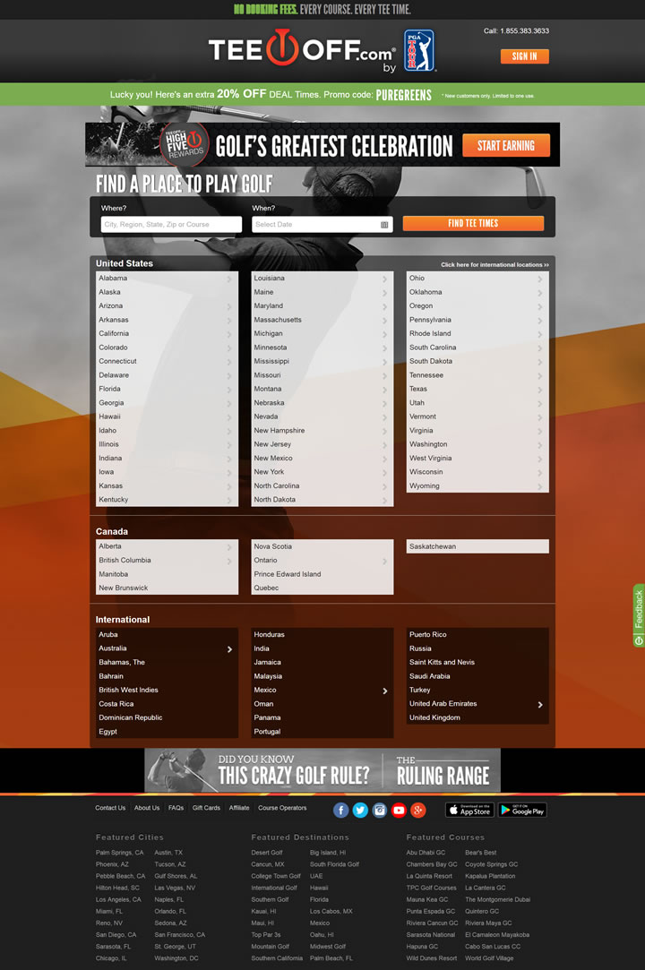 美国最大的高尔夫发球时间预订网站：TeeOff.com
