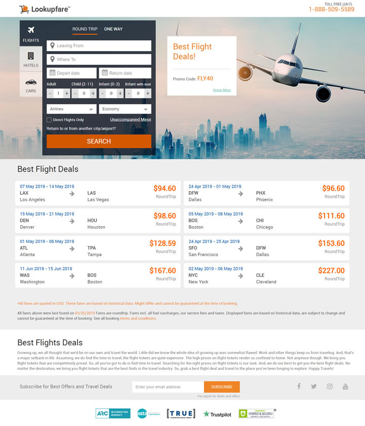 美国最佳在线航班预订网站：LookupFare