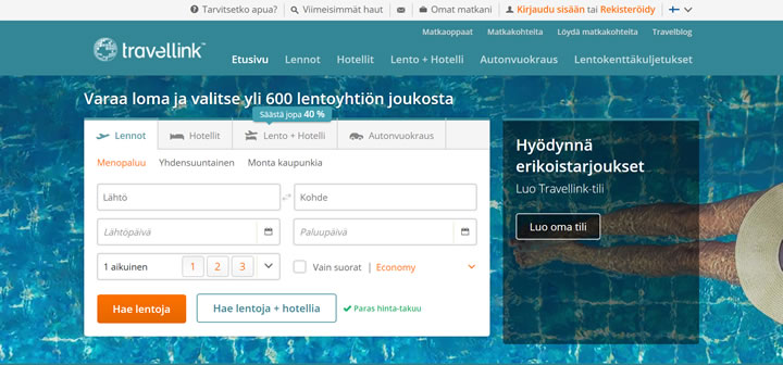 Travellink芬兰：找到廉价航班、最好的酒店和假期