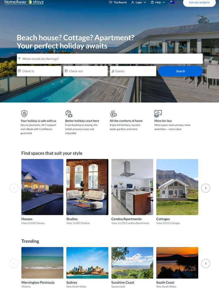 HomeAway澳大利亚：预订你的度假屋，公寓、度假村、别墅等